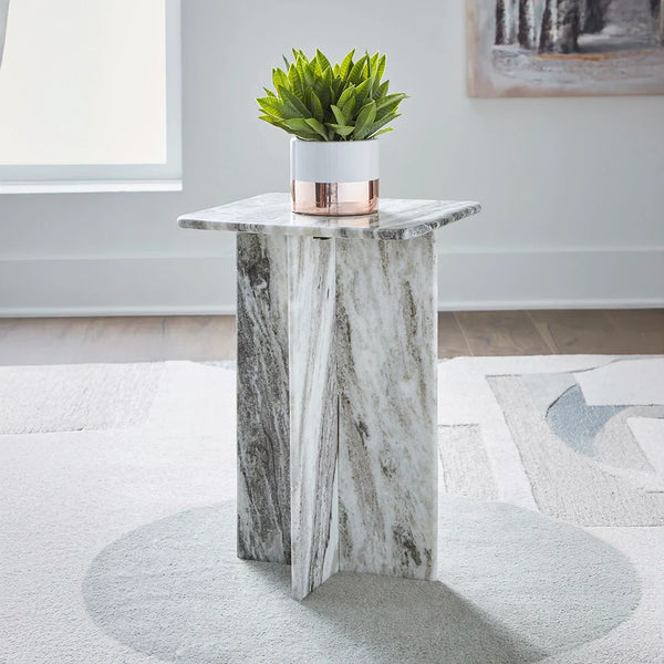 Keithwell square end table solid grey marble with natural veining – Ashley UAE furniture