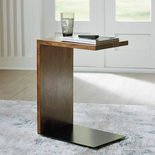Wimshaw accent table C-shaped solid wood with black metal base – Ashley UAE furniture