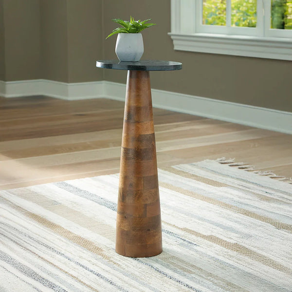 Quinndon accent table with black marble top and wood strips – Ashley UAE furniture