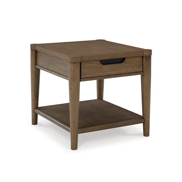 Modern mid-century style Roanhowe end table featuring open shelf and sleek design, a versatile Ashley UAE furniture piece.
