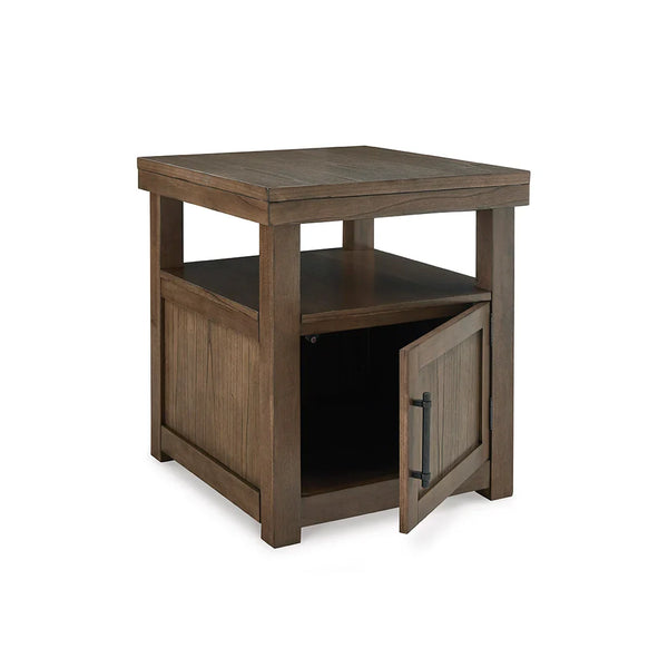Modern rustic end table crafted with acacia veneer and hardwood solids, Ashley UAE