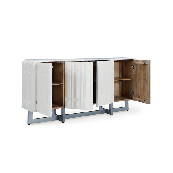 Ornawel 4-door storage cabinet by Ashley UAE with touch latch doors and two shelves, ideal for modern Dubai homes.