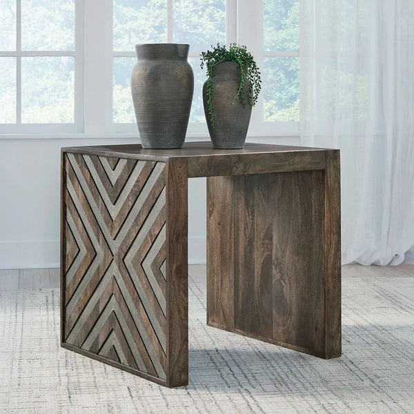 Dreggan end table with diamond pattern sides – Ashley UAE wooden accent furniture