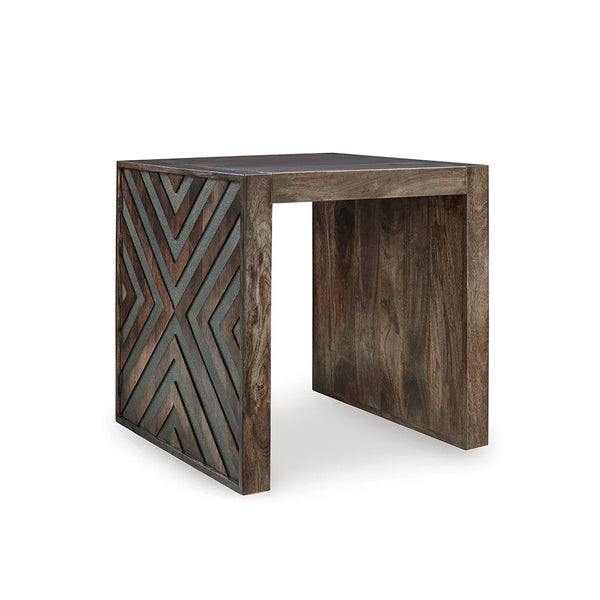 Mango wood end table with warm walnut finish – Ashley UAE living room furniture