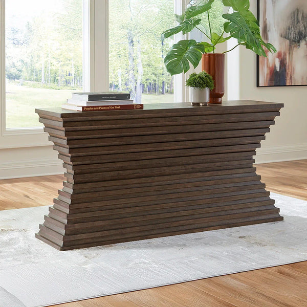 Contemporary end table with geometric design warm brown – Ashley UAE furniture