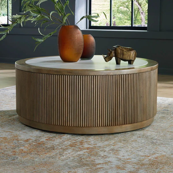 Camdill coffee table with faux marble top and reeded base | Ashley UAE